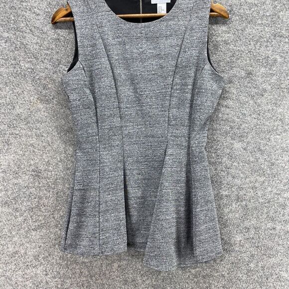 H&M Blouse Women M Medium Gray Full Zip Sleeveless Lined Wide Strap Round Neck - Picture 4 of 9
